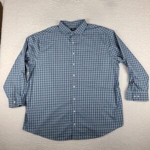 GS Dress Shirt Mens 19 - 35/36 Blue Check Classic Fit Wrinkle Free Button Up